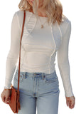 White Exposed Seam Ribbed Knit Slim Fit Long Sleeve Top