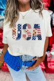 White Faux Patchwork USA Graphic T-Shirt