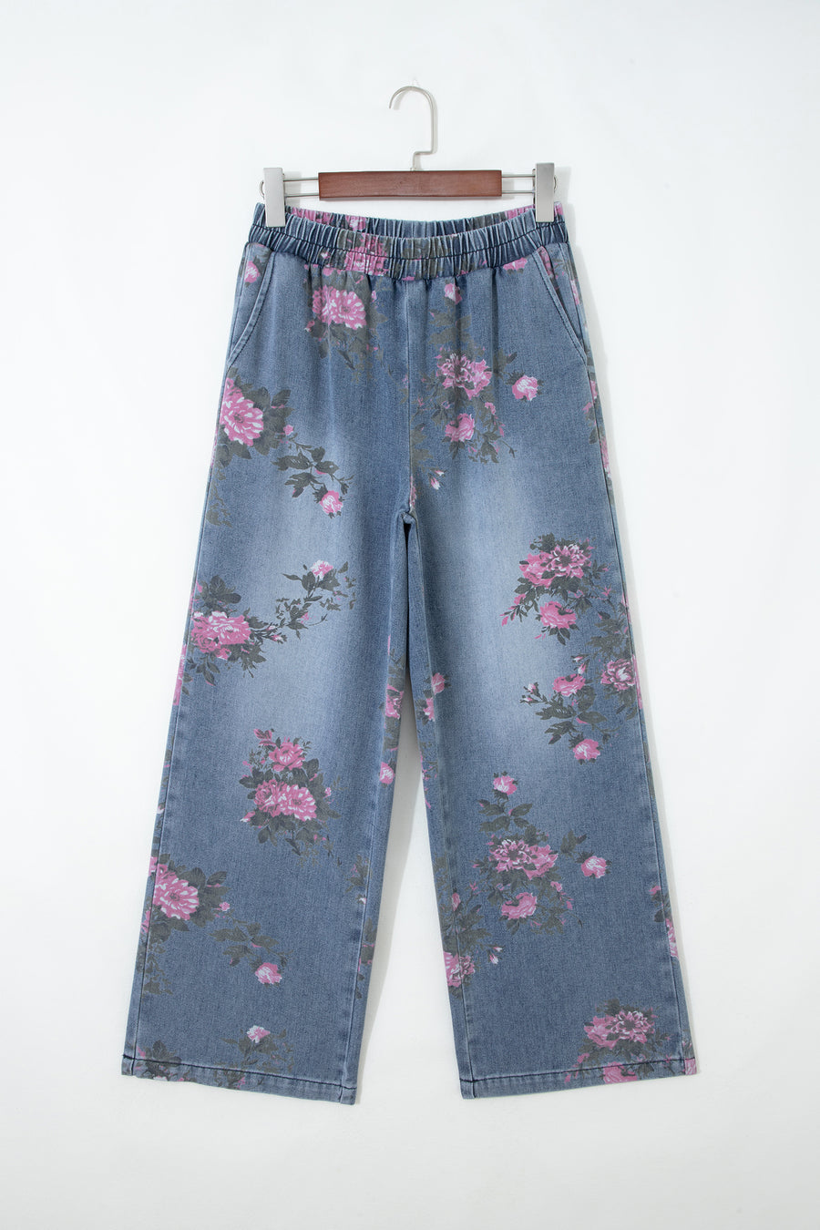 Floral Print Elastic Waist Pull-On Jeans