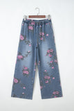 Floral Print Elastic Waist Pull-On Jeans