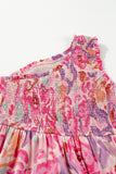 Pink Floral Print Shirred One Shoulder Maxi Dress