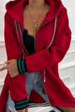 Contrast Cuff Drop Shoulder Zip-Up Tunic Hoodie- 3 Colors