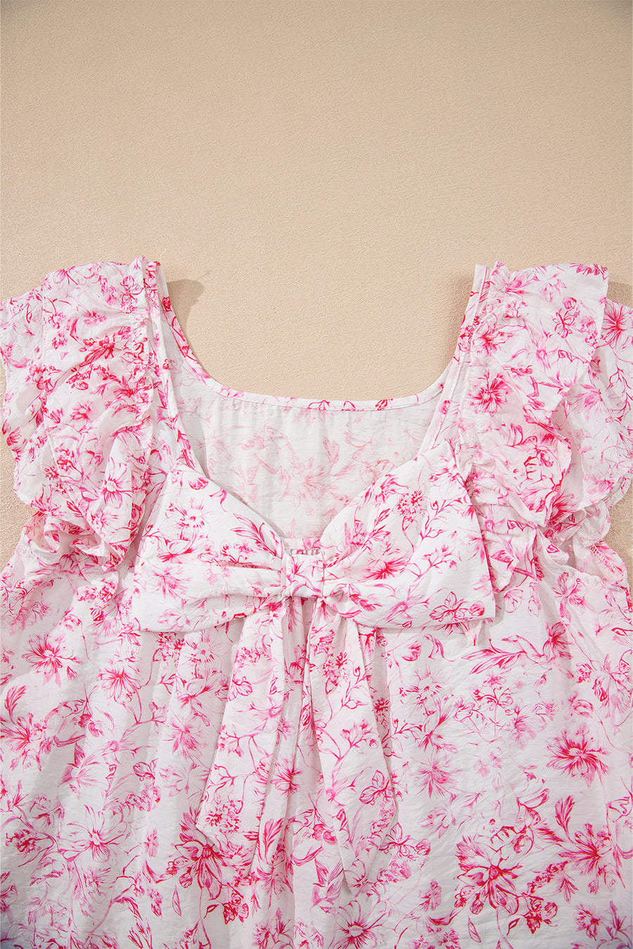 Floral Ruffle Short Sleeve Bow Back Blouse- 2 Colors