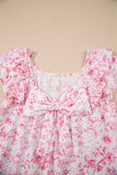 Floral Ruffle Short Sleeve Bow Back Blouse- 2 Colors