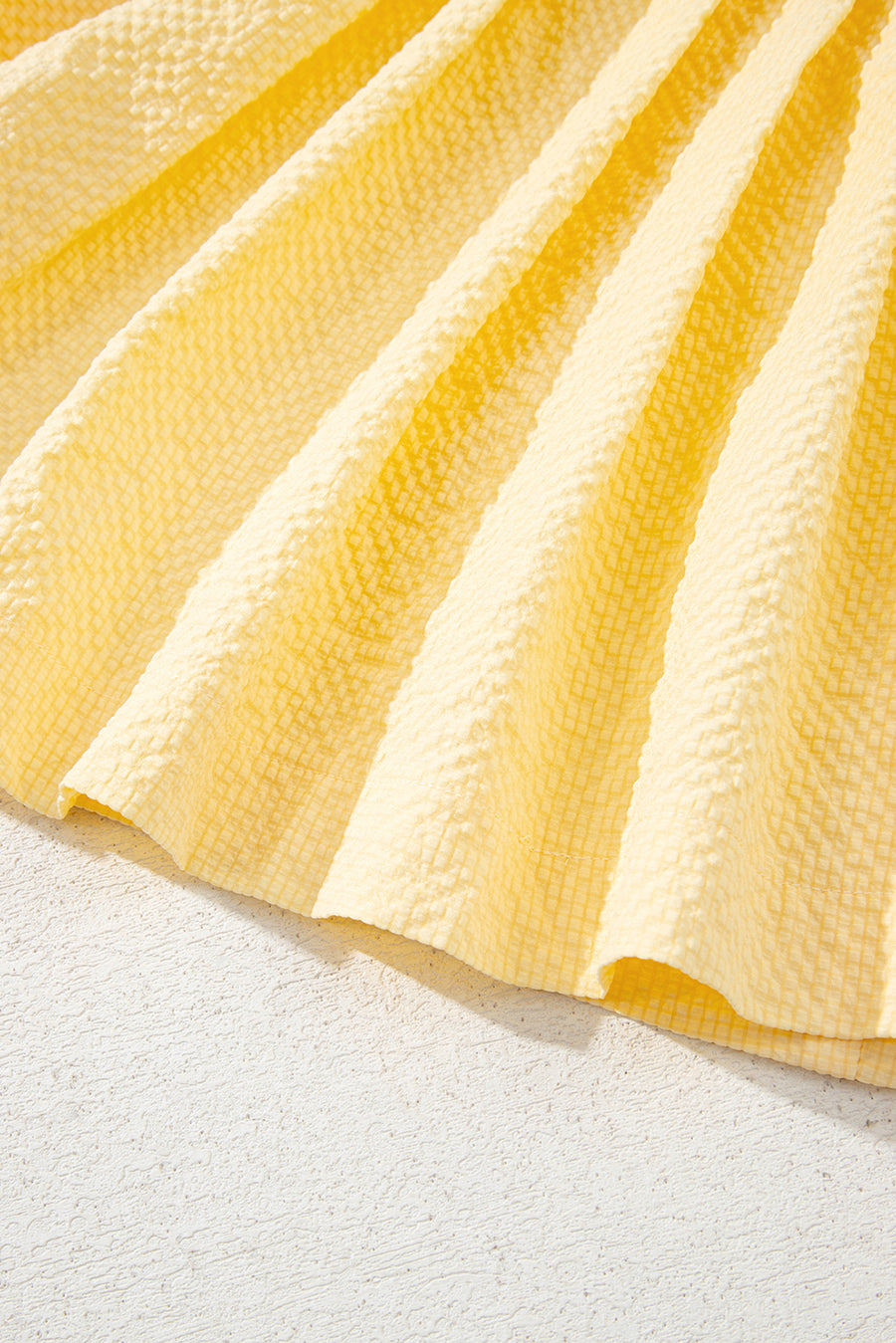 Butter Yellow Waffle Textured Tie Front Notched Neck Pleated Sleeveless Blouse
