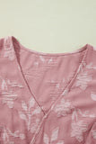 Plus Size Peach Floral Surplice V-Neck Long Sleeve Tiered Ruffle Mini Dress