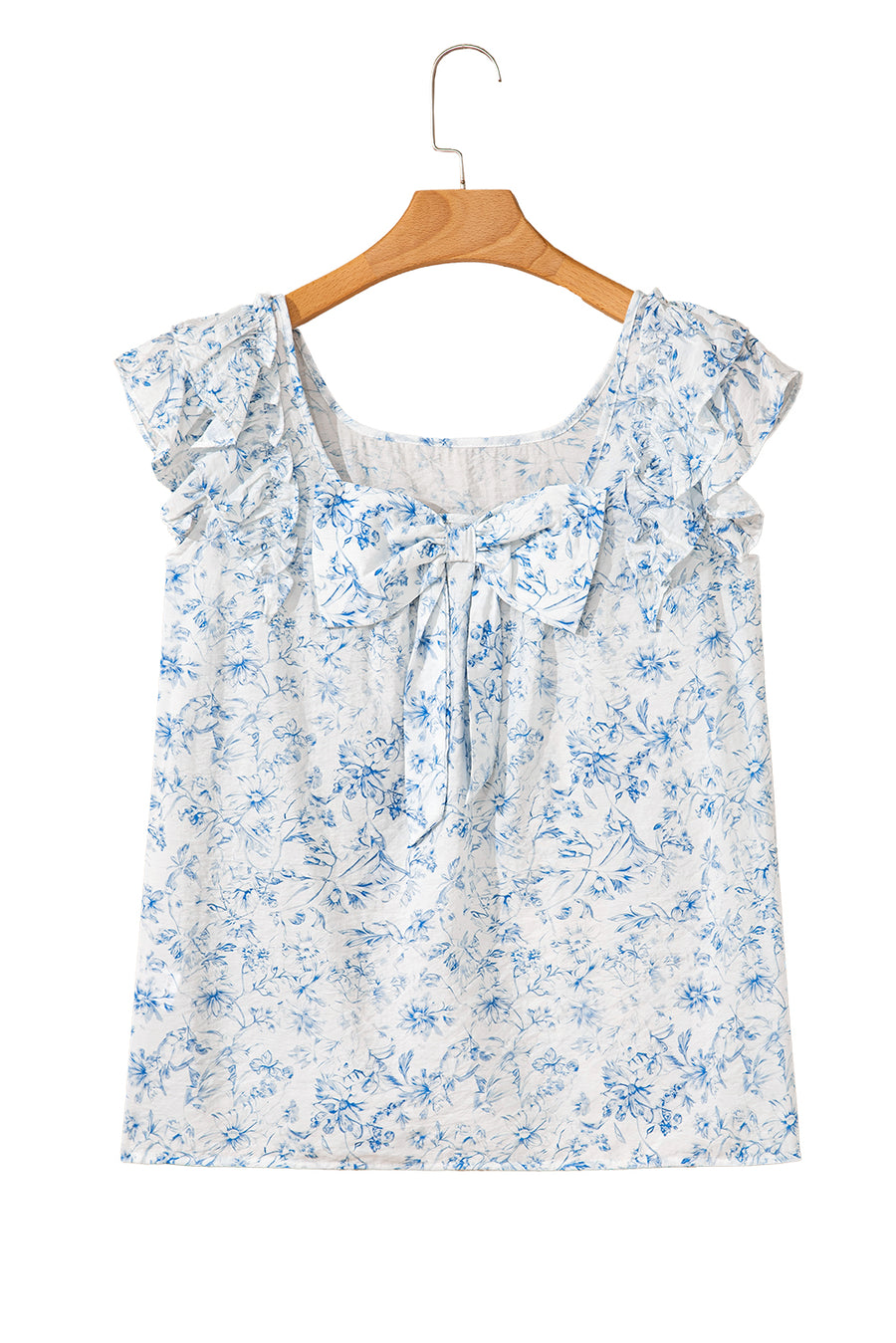 Floral Ruffle Short Sleeve Bow Back Blouse- 2 Colors
