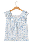 Floral Ruffle Short Sleeve Bow Back Blouse- 2 Colors
