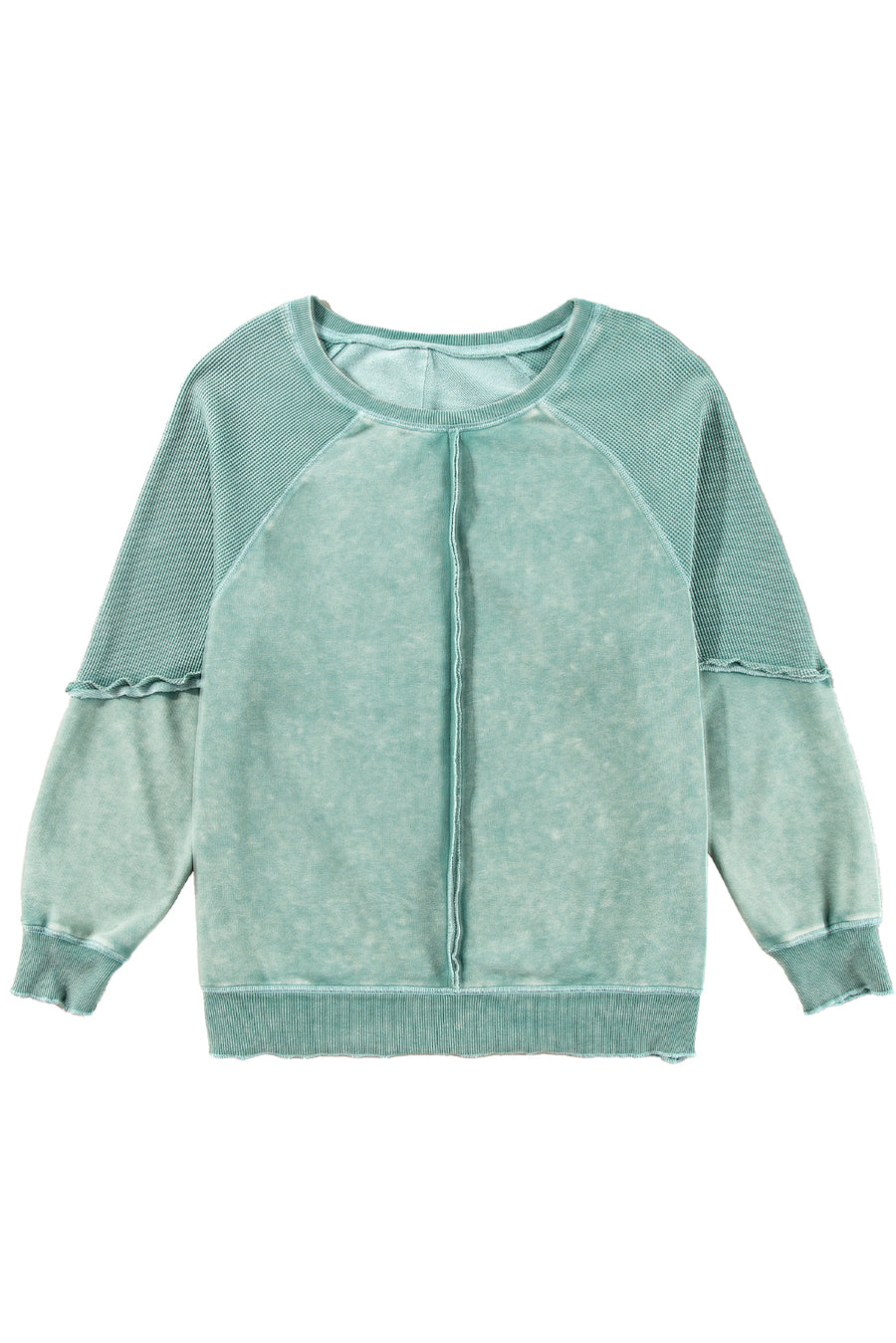 Waffle Knit Patchwork Raglan Sleeve Sweatshirt- 3 Colors