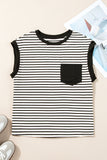 Striped Chest Pocket Crew Neck Muscle Tee- 2 Colors