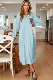 Striped Contrast Trim Leopard Patchwork Long Sleeve Midi Shirt Dress- 2 Colors