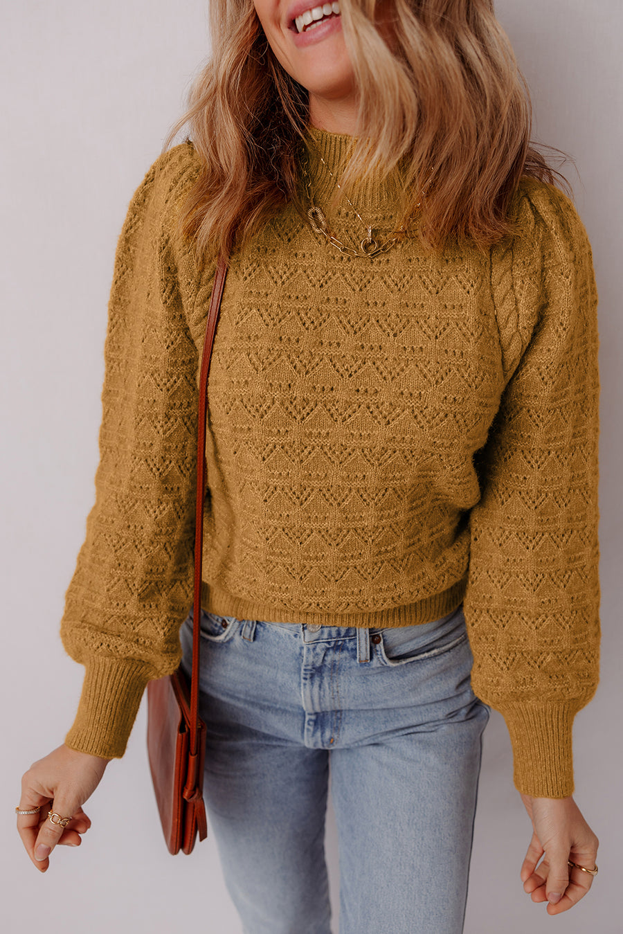 Jurassic Gold Crochet Balloon Sleeve Sweater