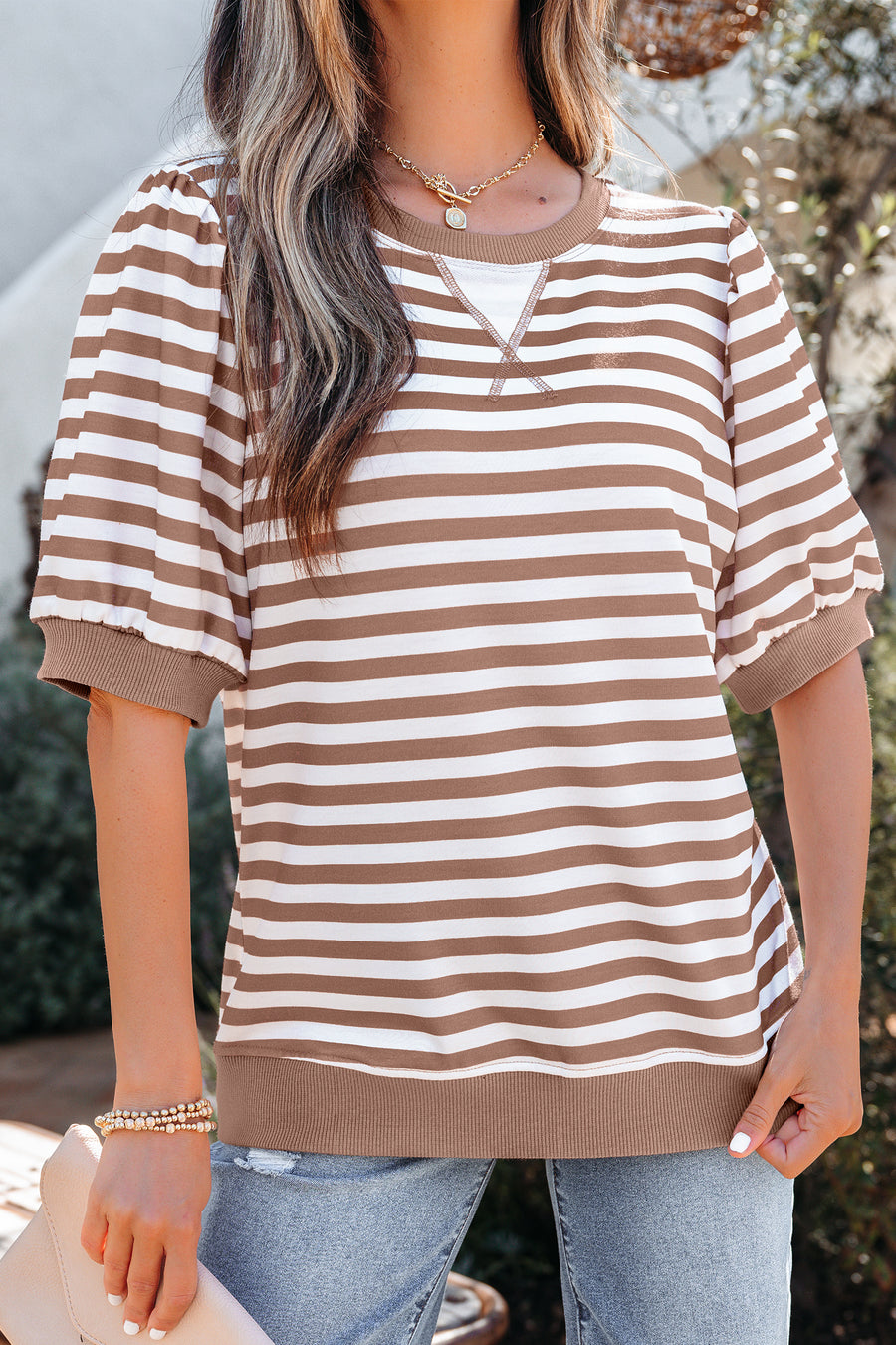 Striped Short Bubble Sleeve T-Shirt- 3 Colors