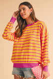 Striped Crew Neck Drop Shoulder Loose Sweater- 3 Colors