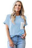 Twist Ribbed Color Block Pocket Crew Neck T-Shirt- 4 Colors