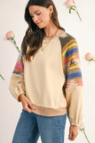 Light French Beige Geometric Patchwork Raglan Sleeve Pullover Sweatshirt