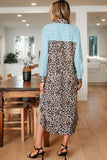 Striped Contrast Trim Leopard Patchwork Long Sleeve Midi Shirt Dress- 2 Colors