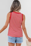 Red Striped Button-Up Ribbed Knit Tank Top