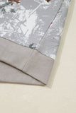 Gray Maple Leaf Camouflage Print Varsity Striped Sleeve Casual Sweatshirt
