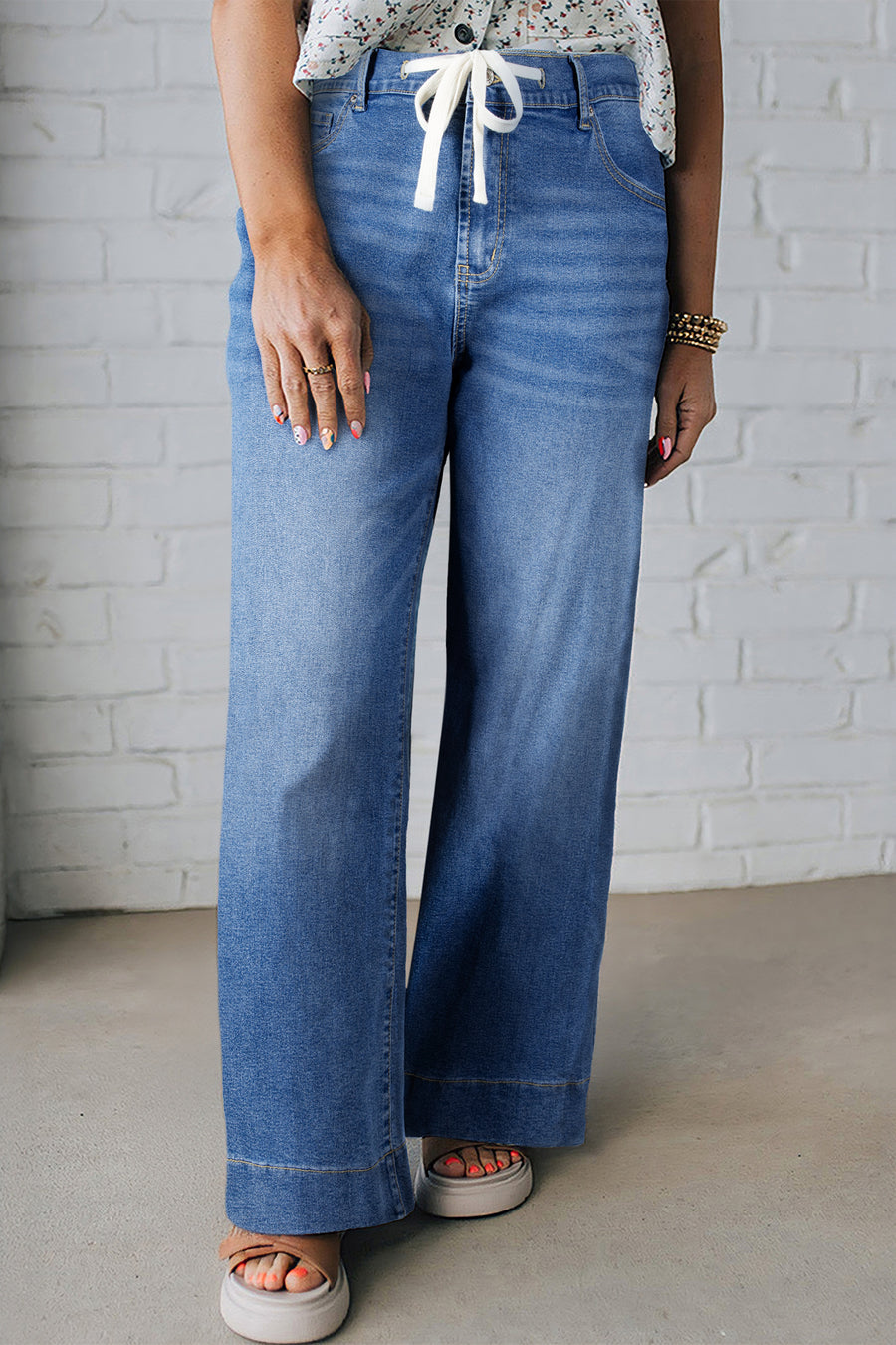 Plus Size Acid Wash Lace-Up Jeans- 4 Colors