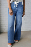 Plus Size Acid Wash Lace-Up Jeans- 4 Colors