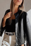 Black Faux Leather Buttoned Front Boxy Jacket