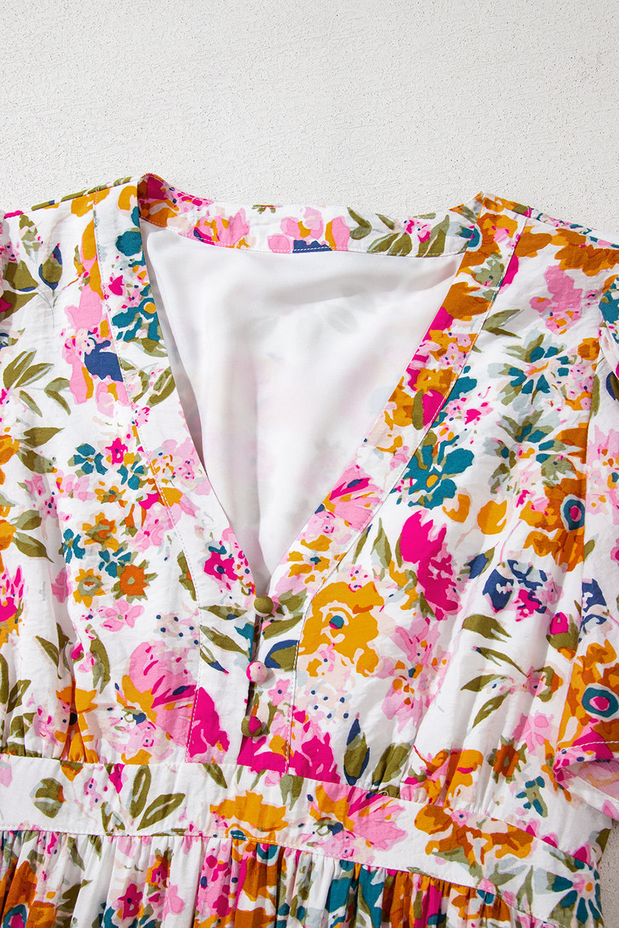 Multicolored Floral Short Sleeve V-Neck High Waist Maxi Dress