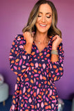 Purple and Orange Multi Floral Print Collared Tiered Flowy Long Sleeve Maxi Dress- 2 Colors