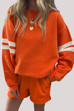 Varsity Striped Sleeve Drop Shoulder Sweatshirt and Shorts Set- 5 Colors