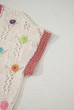 Ivory Floral Crochet Contrast Trim Knit Sweater