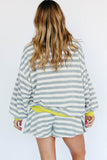 Striped Contrast Trim Long Sleeve Top and Shorts Set- 2 Colors
