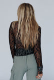 Floral Lace Sheer Long Sleeve Slim Fit Top- 3 Colors
