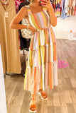 *Pre-Order* Multicolored Striped Shirred Frilly Tiered Maxi Dress