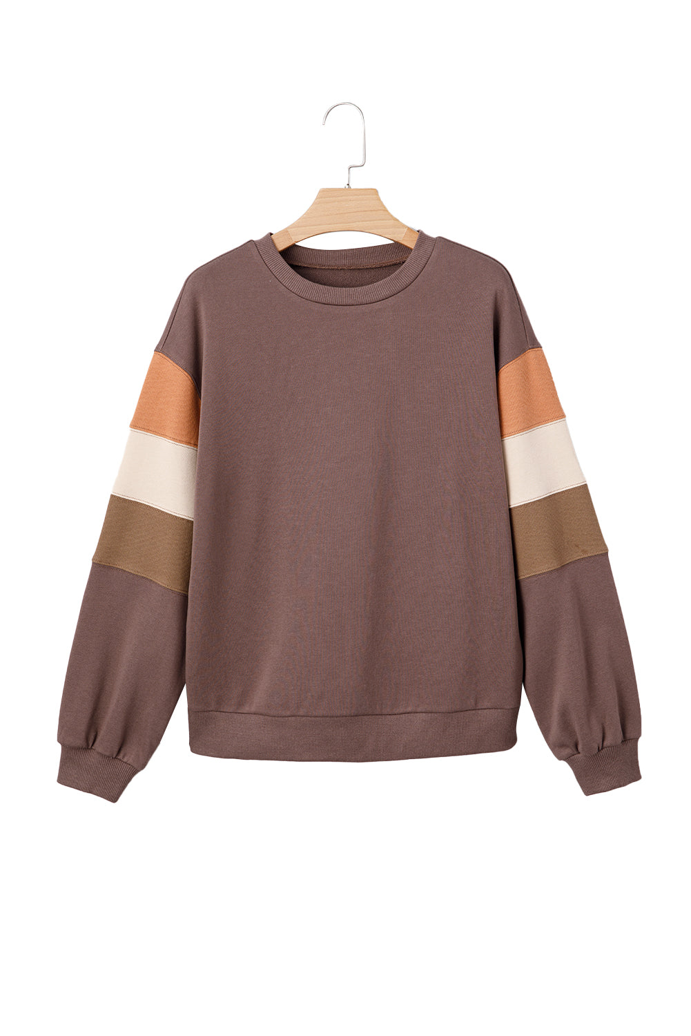 Dark Khaki Colorblock Drop Shoulder Pullover Casual Sweatshirt