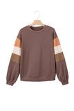 Dark Khaki Multi Colorblock Drop Shoulder Pullover Sweatshirt