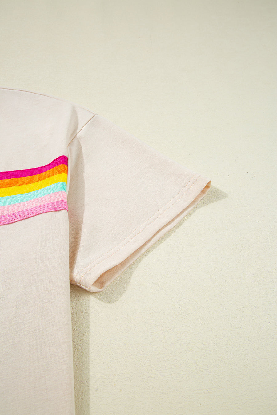 Beige Rainbow Striped T-Shirt and Short Set