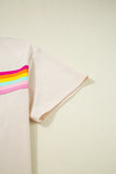 Beige Rainbow Striped T-Shirt and Short Set