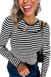 Black & White Striped Cutout Long Sleeve Top