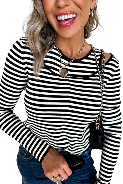 Black Striped Cutout Long Sleeve Top