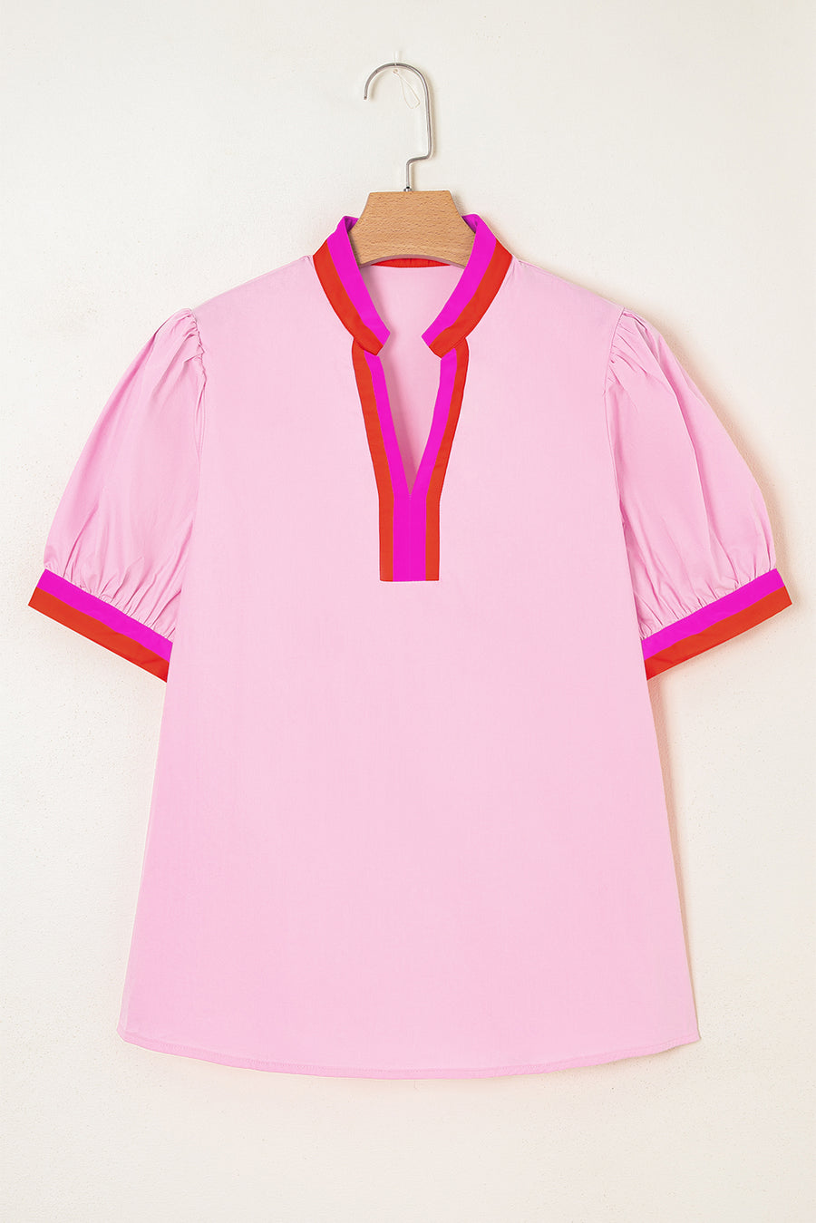 Puff Sleeve Color Block V-Neck Blouse- 2 Colors