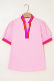 Puff Sleeve Color Block V-Neck Blouse- 2 Colors