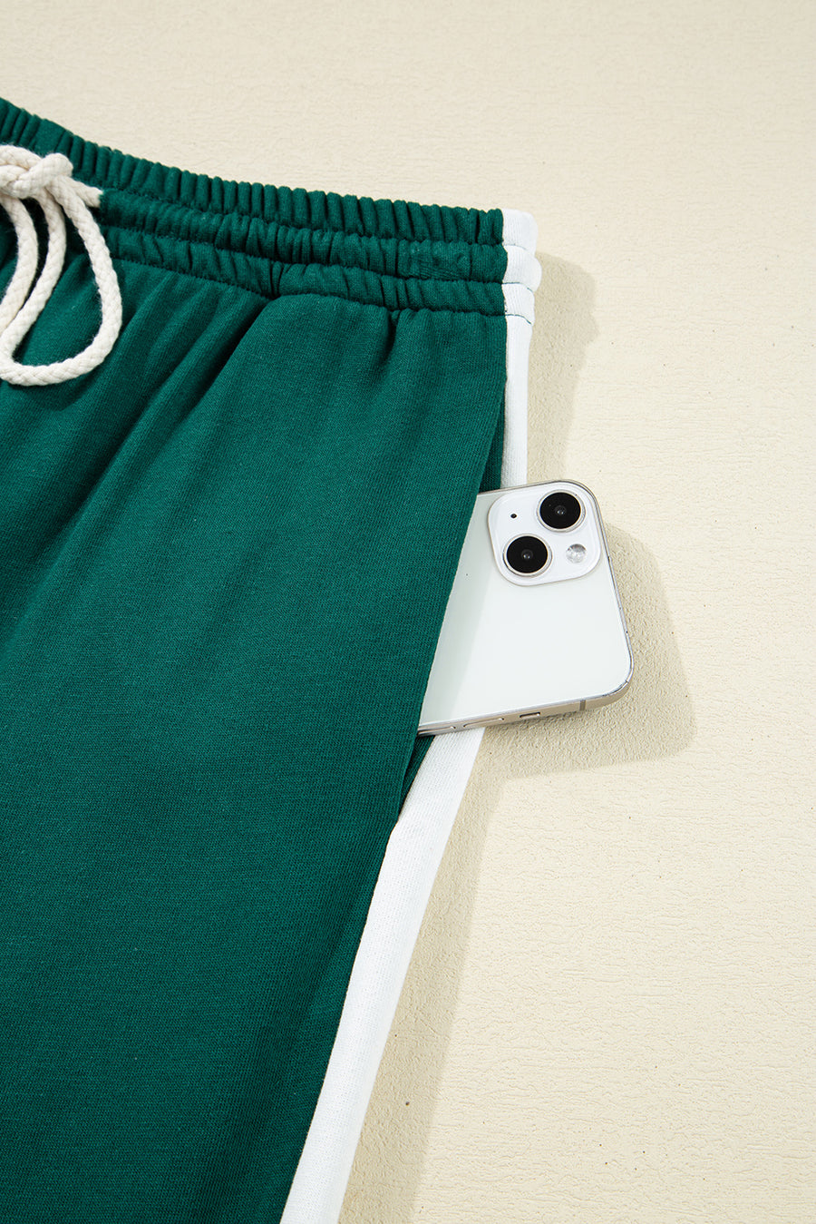 Green Varsity Striped Pullover Top & Loose Drawstring Pants Set