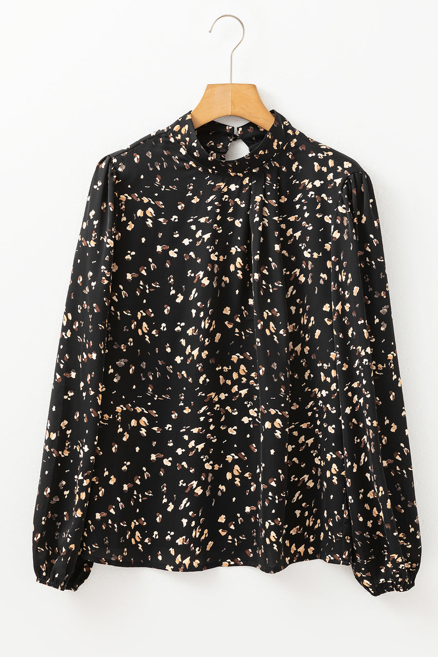 Leopard Print Mock Neck Long Sleeve Pleated Blouse- 2 Colors