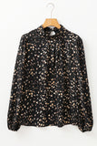 Leopard Print Mock Neck Long Sleeve Pleated Blouse- 2 Colors