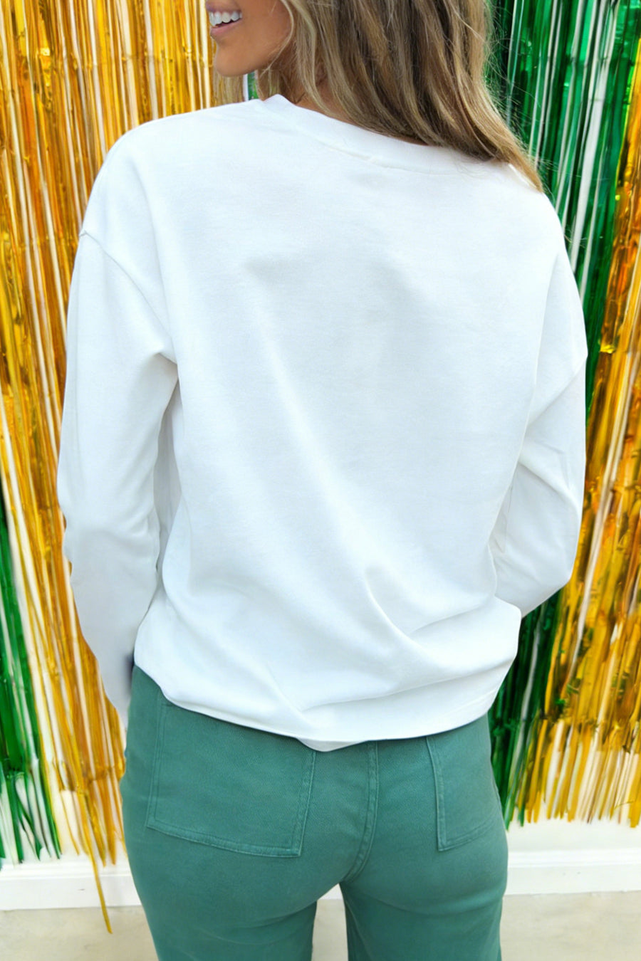 White Lucky Heat Transfer Printed Long Sleeve Shirt