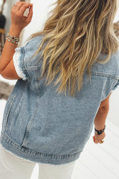 Myosotis Button Flap Pocket Frayed Detail Denim Vest