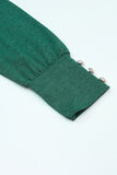 Green Boat Neck Cutout Long Sleeve Blouse with Button Detail Cuffs