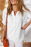 V-Neck Short Sleeve Eyelet Button-Up Blouse- 3 Colors