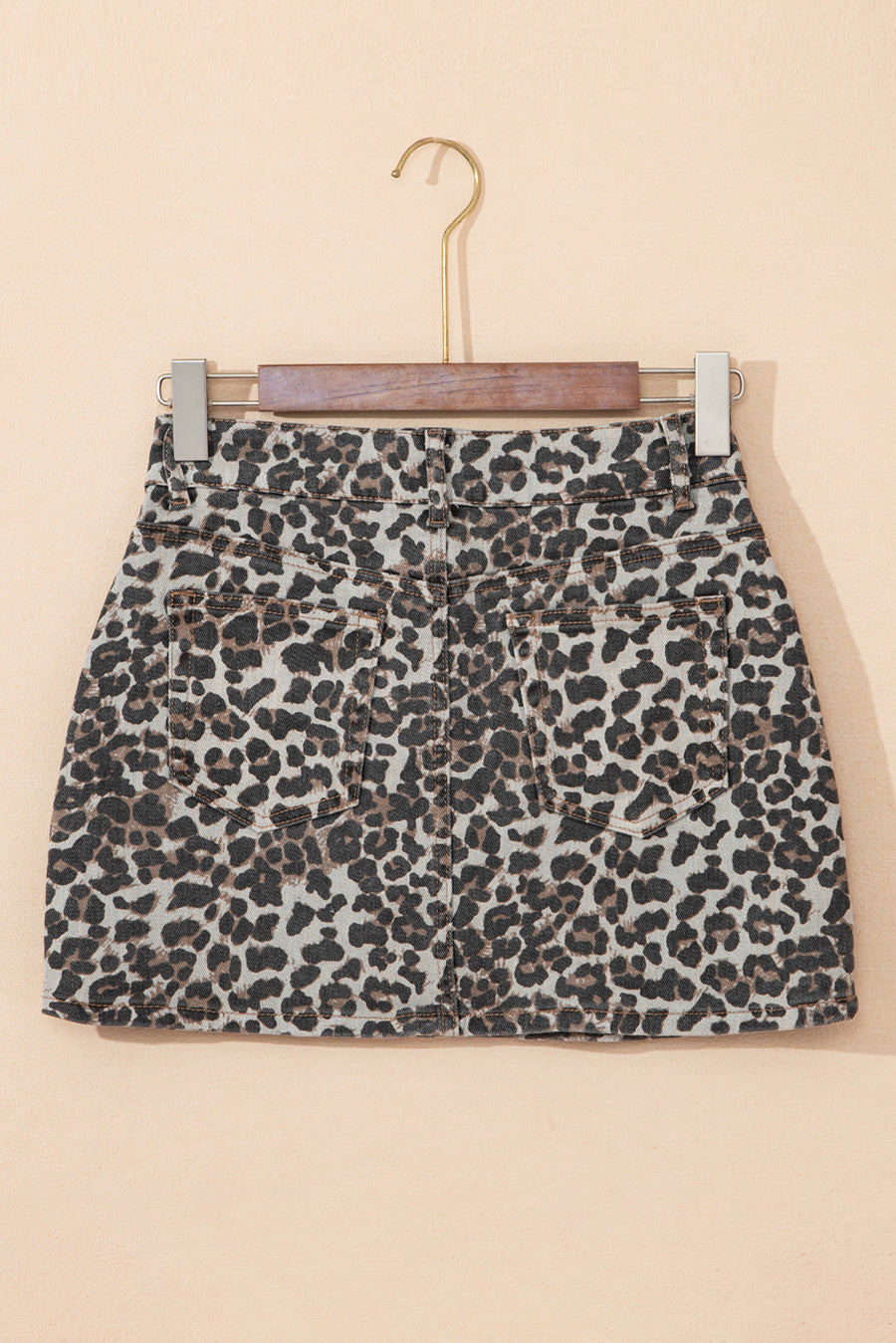 Leopard Print Denim Mini Skirt
