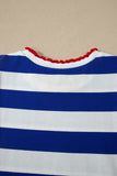 Striped Contrast Trim Crew Neck Short Puff Sleeve Shift Mini Dress- 2 Colors